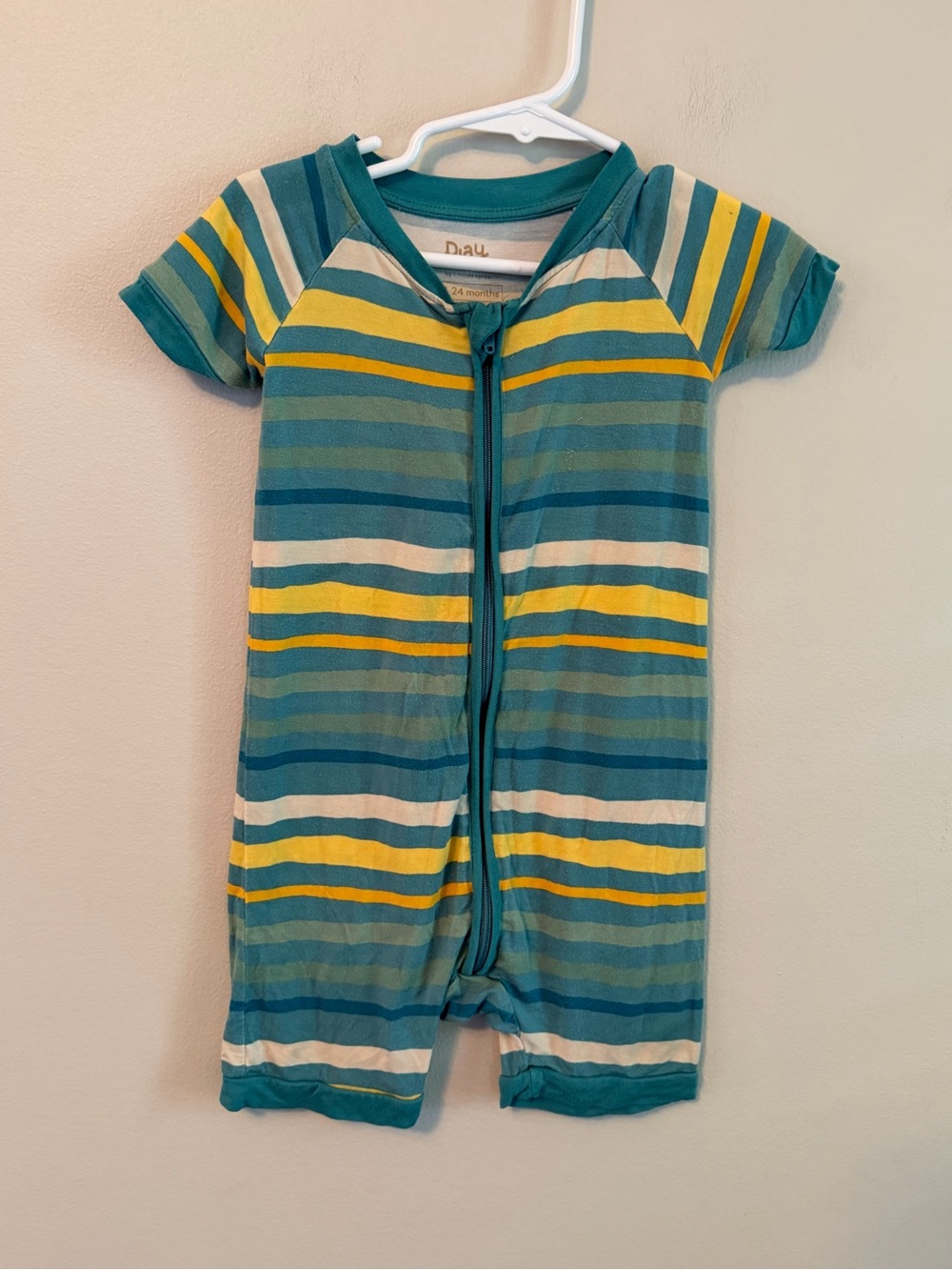 Play by Little Sleepies Teal & Yellow Striped Baby One-Piece Romper